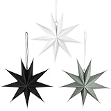 ALINK 30cm Papier Stern Dekoration 3er Set Faltsterne Neuneck Weihnachtsstern Deko (Schwarz & Weiß & Grau)