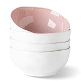 GBhome Steingut Suppenteller Set mit 4, 19 cm Kratzfester Platte, spülmaschinen- und mikrowellenfest, Pasta Teller/Tiefe Teller, Perlrosa