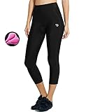 BALEAF Fahrradhose Damen Gepolstert 3/4 Radlerhose Radhose Kurz Gepolsterte Leggings UPF 50+ Fahrradbekleidung Sommer Schwarz M