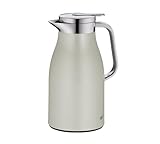 alfi SKYLINE 1,0l, silver lining, Edelstahl-Isolierkanne mit hygienischem Hartglaseinsatz, Drehverschluss mit bequemer Drucktaste, ergonomischer Griff, ideal als Kaffeekanne, Teekanne