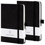 Mini Notizbuch, 2 Stück Notizheft A6, 9,5 cm x 14,5 Notitzbuch Klein, Mitstifthalter Schwarz PU Notizbuch Leder, zum Notieren Einkaufszettel, für to do Liste Block, Arbeit Notizbücher