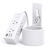 Verlängerungskabel mit mehreren Steckdosen, Flachsteckdosenleiste, Überspannungsschutz mit 6 Ausgängen, 3 USB-Ports (1 USB-C), Mehrfachsteckdose für Reisen, Uni, Schlafsaal, 6 m