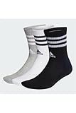 adidas Unisex 3-Stripes Cushioned Crew Socks 3 Pairs, Medium Grey Heather/White/Black/White, 6.5-8