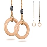 Holz Turnringe,Trapez schaukel,Schaukelringe mit Einstellbarer Hanfseil,Gymnastikringe für Kinder Indoor und Outdoor