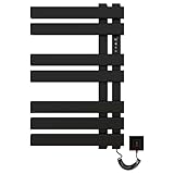 Handtuchheizkörper Elektrisch, 450x720mm Badheizkörper Elektrisch, Matt Schwarz Handtuchtrockner Elektrisch, Handtuchwärmer mit LED Anzeige mit Timing&Temperaturanpassung, Energie Sparen-Black Right