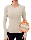 IECCP Warme Laufshirt Thermo Fleece T Shirt Langarm Sportshirt Thermounterwäsche mit Daumenlöcher Skiunterwäsche Funktionswäsche Atmungsaktiv Knochen L