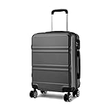 KONO Trolley Koffer Mittelgroß Leicht Hartschalenkoffer Reisekoffer mit 4 Rollen und TSA Schloss, 65x41x26cm, 61Liter, Zwillingsrollen Rollkoffer, ABS Hartschale (Grau, L)