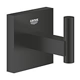 Grohe 409612430 Robe Hook Start Cube-Bademantelhaken (verdeckte Befestigung, zum Kleben und Bohren geeignet, langlebig), Mattschwarz, 406912430, matt schwarz