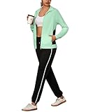 Uniexcosm Jogginganzug Damen Set Lang Trainingsanzug Zweiteiler Frauen Farbkontrast Freizeitanzug Langarm Reißverschluss Tracksuit & Sporthose Sportanzug Grün M