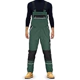 TMG® | Lange Arbeitslatzhose Herren, Grüne Latzhose mit Kniepolstertaschen aus Cordura, viel Stauraum, robust | 54