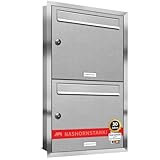 AL Briefkastensysteme, 2er Unterputzbriefkasten, Doppel-Briefkasten rostfrei, 2 Fach Briefkastenanlage modern, Edelstahl Postkasten