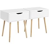 Yaheetech 2er Set Nachttische Nachtkommode mit Schublade und Holzbeinen Boxspringbett Nachtschrank Moderner Beistselltisch Sofatisch, 48,5 x 41 x 57,5 cm