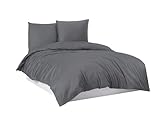 Mixibaby Bettwäsche Bettgarnitur Bettbezug Baumwolle 135x200 155x220 200x200 200x220, Größe:135 x 200 cm, Design Bettwäsche:Anthrazit Uni