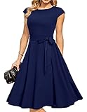 DRESSTELLS Damen Weihnachtskleid Vintgae Rockabilly Kleider A-Line Petticoat Festliche Abendkleider elegant für Hochzeit Navy XL