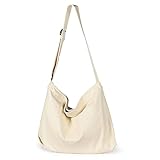 Canvas Umhängetasche Damen, Etercycle Canvas Crossbody Bag Herren Groß Schultertasche mit Verstellbarem Riemen, Studententasche Messenger Bag Kuriertasche Hobo Casual Tasche (Beige)