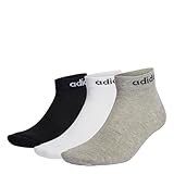 adidas Unisex Think Linear Ankle Socks 3 Pairs, Medium Grey Heather/White/Black, 6.5-8