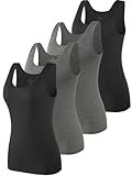 vislivin Elastische Tank Tops für Damen Unterhemden 4er Pack Schwarz/Dunkelgrau/Dunkelgrau/Schwarz M