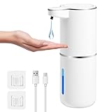 Gaethra Seifenspender Automatisch, 380ml Elektrischer Seifenspender mit Sensor, Seifenspender Wandbefestigung mit USB Wiederaufladbar, 4 Stufen Verstellbar SeifeSenspender (Weiß, Flüssigetyp)