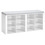 Hzuaneri Schuhbank, Schuhregal mit Sitzfläche, Bank mit Ablage, Kissen, 12 Fächer, für Wohnzimmer, Flur, Schlafzimmer, Weiß-Grau SB19003GY