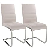 Juskys Freischwinger Schwingstuhl Vegas 2er Set - 2 Esszimmerstühle mit Rückenlehne, Küchenstühle aus Metall & Cord - Stühle modern für Esszimmer, Wohnzimmer & Küche - Beige