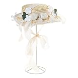 Psdndeww Süße Flache Motorhaube Farbe Blumenband Strohhut Französischer Stil Für Damen Und Mädchen Pastoraler Stil Flacher Strohwebhüte Teeparty Für Mit Blumen Teeparty