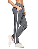 Aseniza Jogginghose Damen Sporthose Lang Baumwolle Trainingshose Freizeithose High Waist mit Streifen für Sport Yoga Gym Dunkelgrau M
