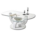 Stella Trading Couchtisch Glas in Hochglanz weiß - stylisher Glastisch mit Ablage & geschwungenem Gestell in U-Form für Ihren Wohnbereich - 110 x 40 x 60 cm (B/H/T)
