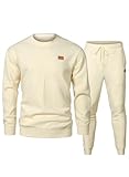 Elegancity Trainingsanzug Herren Set Herren Pullover Sweatshirt und Sporthose Lang 2-Teilige Jogginganzug Sportanzug Herbst Tracksuit,Aprikose L