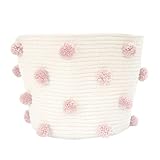 Wäschekörbe, schmutziger Wäschekorb, Baumwollseil, gestrickte Pompon-Dekoration, runder Korb, Aufbewahrungseimer, Foto-Requisiten, großes Fassungsvermögen (Farbe: Grün) (Rosa)