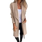 Generisch Wollmantel Damen Lang Oversize Trenchcoat Mit Schalkragen Winterjacke Warm Elegant Damen-Jacken Winter Mit Taschen Übergangsjacke Leichte Wolle Herbstjacke Dünne Langarm Wolljacke