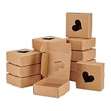 BENECREAT 30 Pack Kraftpapierboxen mit herzförmigem Fenster 7.5x7.5x3cm Geschenkboxen aus Pappe für Schmuck Speicher Display, Hochzeit, Ostern, Muttertag, Vatertag