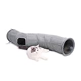 Ohana Schön Faltbar Katzentunnel Katzenspielzeug mit Ball Rascheltunnel für Katzen Welphln Kaninchenoder Kleintiere Grau