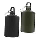 HOLIDYOYO 2 Stück Outdoor Wasserflasche aus Robustem Aluminium mit Auslaufsicherem Verschluss und Praktischem Haken Leichte Flache Trinkflasche für Training Wandern Camping