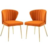 Fiximaster Esszimmerstühle 2er Set, Polsterstuhl Esszimmer modern, Samt, Küchenstuhl mit Rückenlehne, Ergonomischer Stuhl mit goldenen Beinen,Esszimmerstuhl für Wohnzimmer,Küche,Schlafzimmer (Orange)