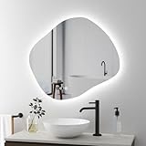 BD-Baode Asymmetrischer LED Badspiegel mit Beleuchtung 64 x 74 cm 3 Lichtfarbe Einstellbare 3000-6500K Spiegel Bad mit Beleuchtung LED Spiegel mit Licht mit Touch-Schalter,Uhr