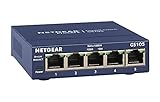 NETGEAR GS105GE LAN Switch 5 Port Netzwerk Switch (Plug-and-Play Gigabit Switch LAN Splitter, LAN Verteiler, Ethernet Hub, lüfterloses Metallgehäuse, ProSAFE Lifetime-Garantie), Blau