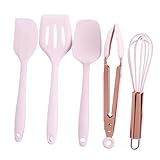 TOBBOMEY 5 Stück Silikon Backset Teilig mit Teigkarte Spatel Schneebesen Lebensmittelecht Hitzebeständig Sicher für Backen und Kochen für Mädchen und Anfänger
