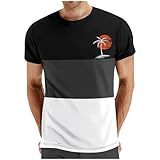 Herren Kurzärmeliges Tshirt 2025 Farbblock Patchwork Druck Oberteile O-Ausschnitt Sommer T-Shirt Loose Fit Fitness Shirt Frühling Herbst Basic Tops Locker All-Match Shirt Trainingsshirt Sportswear