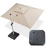 PURPLE LEAF Sonnenschirm Rechteckig 300 x 400 cm mit Ständer Ampelschirm Stabil Marktschirm Groß 360°Rotation, Gartenschirm mit Kurbel XXL Sonnenschutz UV50+, Beige