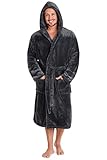 CityComfort Herren Morgenmantel Super weich Herren Fleece Robe mit Kapuze Roben Bademantel warm und kuschelig (Anthrazit, L)
