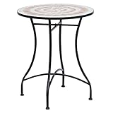 Outsunny Gartentisch Mosaiktisch Balkontisch Beistelltisch Seviertisch rund Stahl + Keramik Orange + Weiß Ø60 x H71 cm