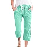 Ewleguzka Damen-Leinenhose, weites Bein, lässige Palazzo-Hose, Baumwoll-Leinen, Lounge, Strand, Sommerhose, Kordelzug an der Taille, Hose mit Taschen, 02 - Mintgrün, M