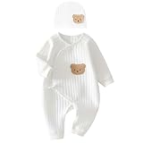 1 Pack Baby Bodysuit, Neugeborenes Baby warme Baumwolle Bodysuit mit Hut, 100% Baumwolle Kleinkind Homewear verdickt Frühling und Herbst Kleidung (weiß, 3-6M)