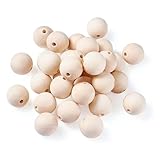 50 Stück 25mm Natur Holzkugeln zum Auffädeln mit Loch 6mm Unbehandelte Perlen, Holzperlen Rund für DIY Bastelarbeiten Dekorationen, Schmuckarmbänder