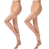 Aaronano Damen Kompressionsstrumpfhose Transparente Figurformende Stützstrumpfhose 30Denier 2 Paar Natur XL