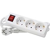 Kopp Steckdosenleiste 3-Fach mit Schalter, mit 45° gedrehten Steckdosentöpfen , mit erhöhtem Berührungsschutz, mit 1,4m Zuleitung H05VV-F3G1,5mm², 16A, 250V, Farbe arktis-weiß, 129713007