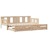 vidaXL Tagesbett, Bettsofa Ausziehbar mit Schubladen, Gästebett ohne Matratze mit Lattenrost, Ausziehbett Schlafsofa, 90x190cm Massivholz Kiefer