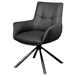 Riess Ambiente Drehbarer Design Stuhl Signature - schwarz - Echtleder 360° Armlehnstuhl mit Federkern schwarzes Metall modern
