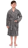 TowelSelections Bademantel für Jungen, weicher Plüsch-Kimono, Fleece, Sharkskin, 10
