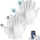 Baumwollhandschuhe mit Touchscree,2 Paar Weiße Baumwolle Feuchtigkeitsspendende Nacht Touchscreen Handschuhe für Handcreme Auftragen, Feuchtigkeitsspendend